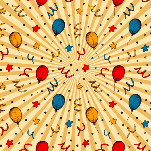 Seamless 3D PBR Birthday Texture with Colorful Balloons and Streamers