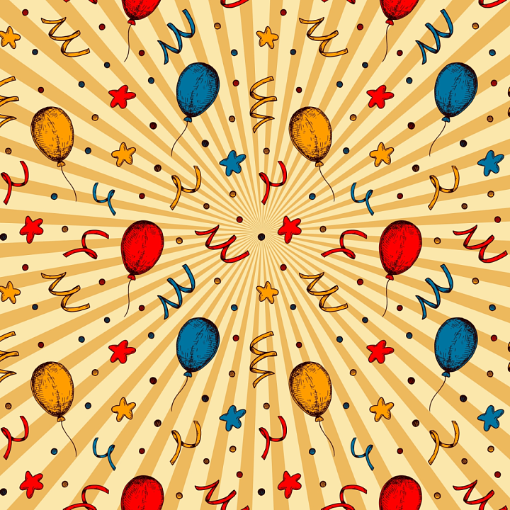 Birthday with Colorful Balloons and Streamers seamless PBR texture preview