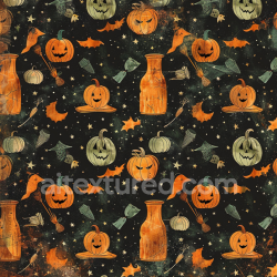 seamless Seamless 3D PBR Texture Featuring Vintage Halloween Pumpkins and Potion Bottles texture 8k free download PBR