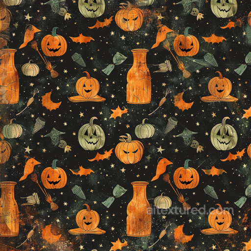 Featuring Vintage Halloween Pumpkins and Potion Bottles seamless Vintage Halloween PBR texture