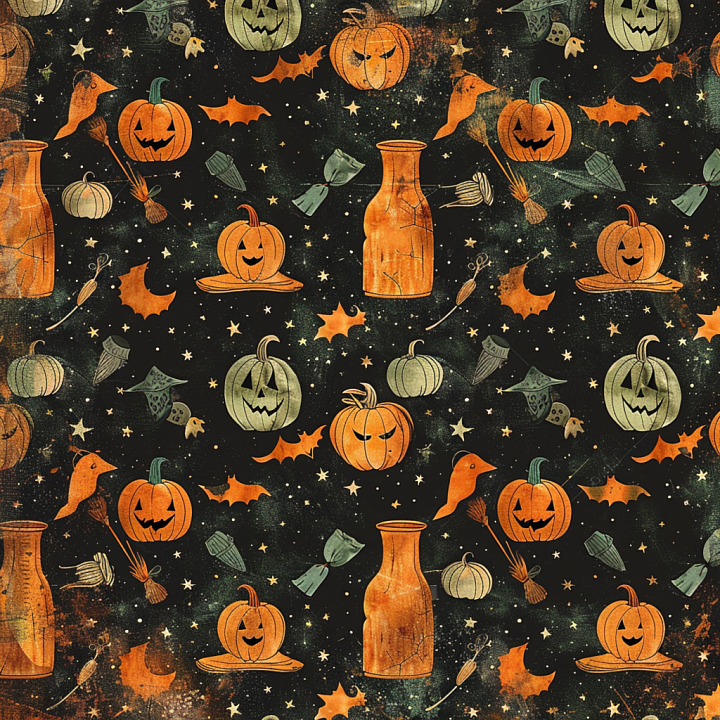 Featuring Vintage Halloween Pumpkins and Potion Bottles seamless PBR texture preview