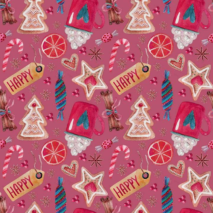 Christmas Digital Paper Featuring Festive Cookies and Holiday Motifs seamless PBR texture preview