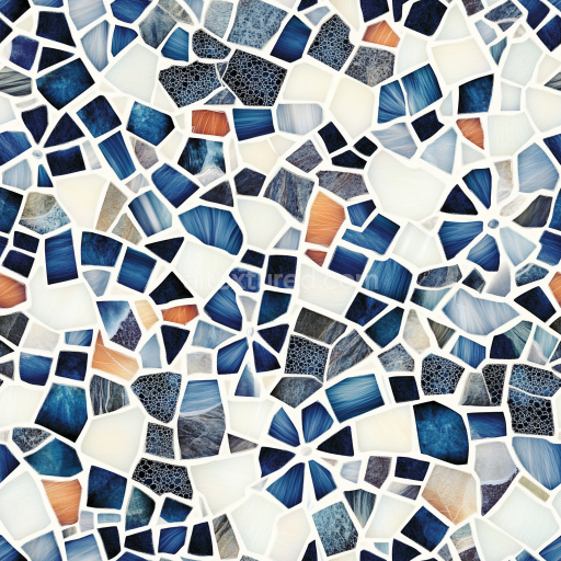Seamless 3D Mosaic PBR Texture Featuring Blue and Orange Stone Chip Pattern texture preview