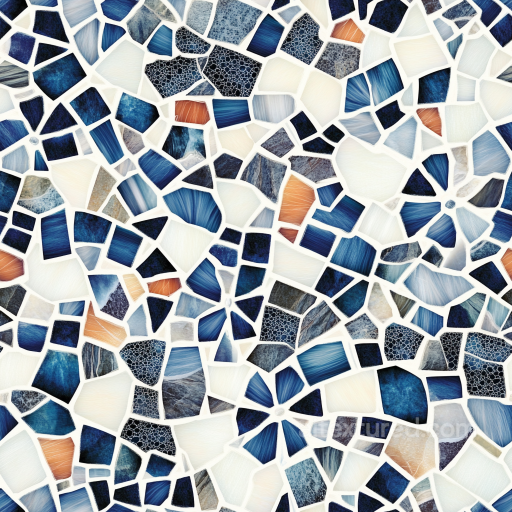 Mosaic PBR Texture Featuring Blue and Orange Stone Chip Pattern seamless Mosaic PBR texture