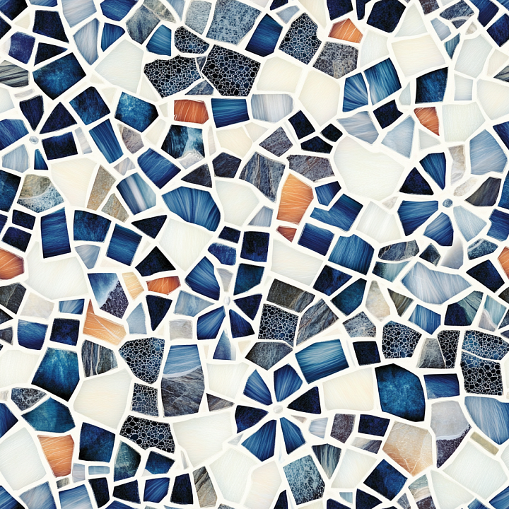 Mosaic Featuring Blue and Orange Stone Chip Pattern seamless PBR texture preview