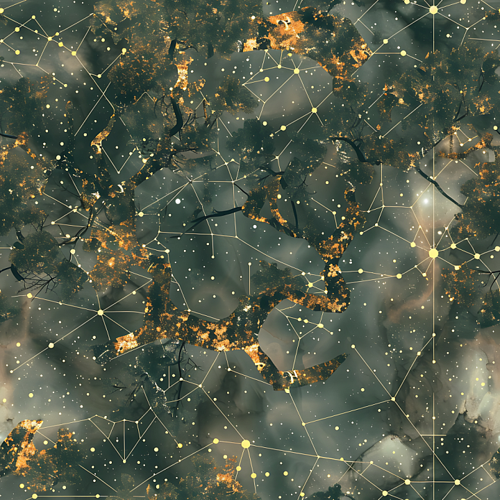 Stylized Cosmic Camouflage with Starry Constellation Pattern seamless PBR texture preview