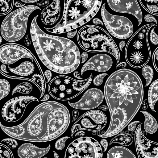 Retro Paisley Fabric Texture with Black and White Floral Pattern seamless Retro Paisley PBR texture