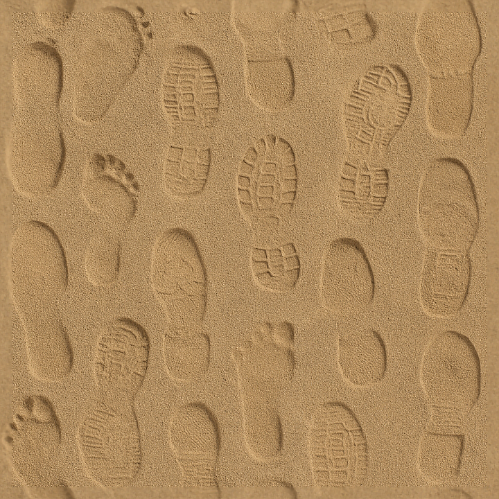 Dry Sand With Human Footprints Pattern seamless PBR texture preview