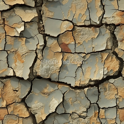 Seamless 3D cracked dry earth and soil PBR texture with peeling layers and deep fissures