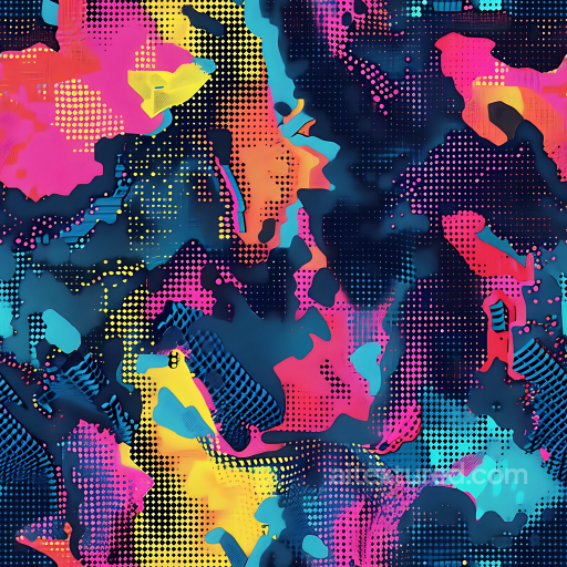 Futuristic Digital Camouflage PBR Texture with Neon Halftone and Abstract Color Blotches seamless Color Camouflage PBR texture