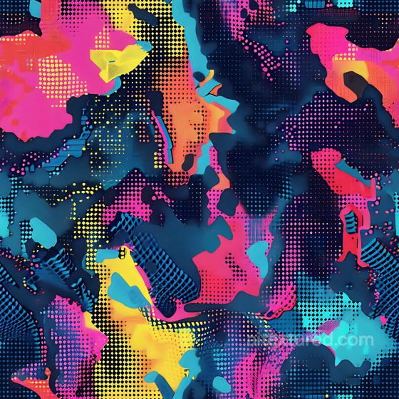 Futuristic Digital Camouflage PBR Texture with Neon Halftone and Abstract Color Blotches Color Camouflage texture preview