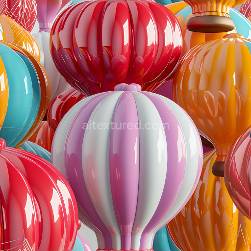 Preview — Seamless 3D Inflated PBR Texture Featuring Glossy Balloon Vinyl Panels in Multicolor Stripes