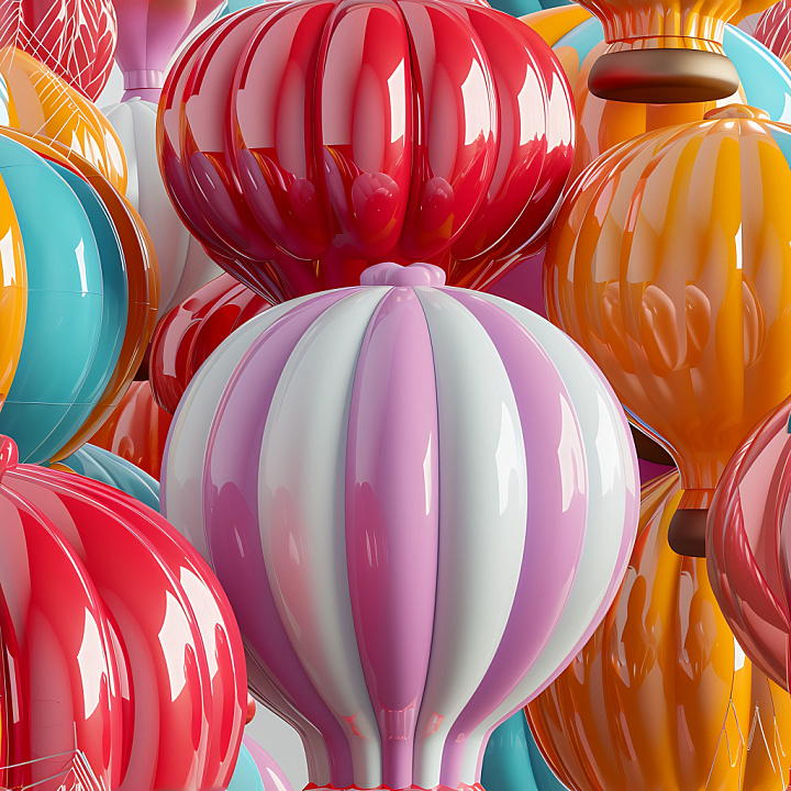 Inflated Featuring Glossy Balloon Vinyl Panels in Multicolor Stripes seamless PBR texture preview