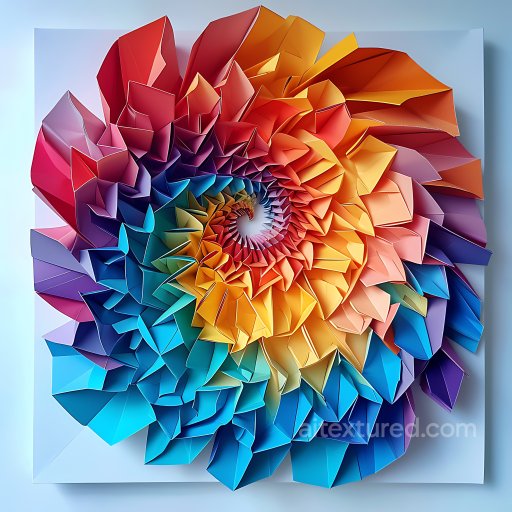 Animal - Seamless 3D PBR texture of vibrant rainbow-colored origami folds spiral texture preview