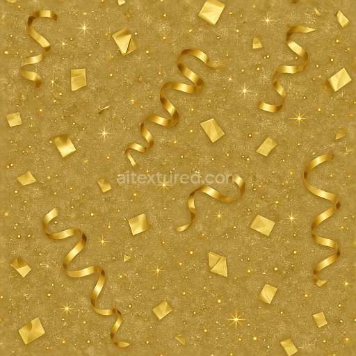 Seamless 3d texture pbr 8k gold foil metallic confetti and ribbons for new year celebrations