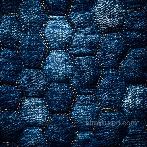 Denim Fabric Texture Featuring Stitched Hexagonal Patchwork seamless Denim jeans PBR texture