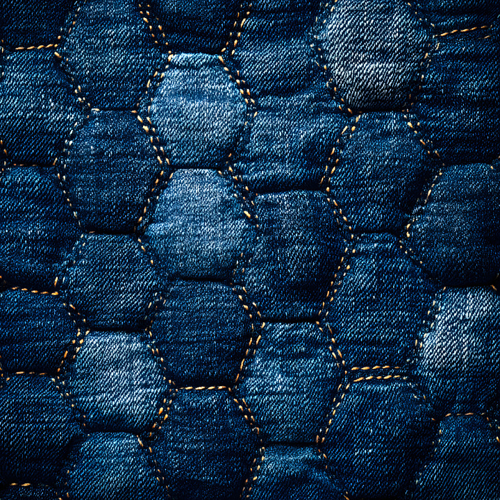 Denim Fabric Featuring Stitched Hexagonal Patchwork seamless PBR texture preview
