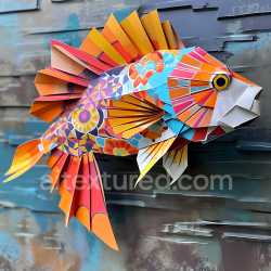 seamless Seamless 3D PBR Texture Featuring Vibrant Cichlid Origami Fish Pattern texture 8k free download PBR