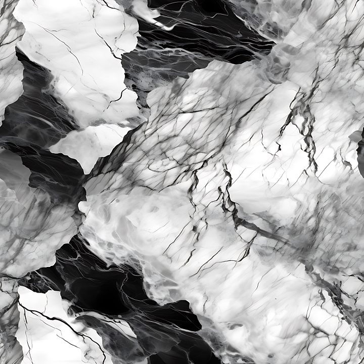 Black and White Marble with Bold Veins and Polished Finish seamless PBR texture preview