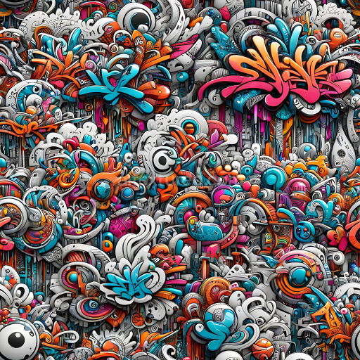 Seamless 3D PBR Texture of Detailed Vibrant Graffiti Street Art with Colorful Layers