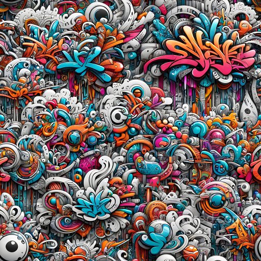 Seamless 3D PBR Texture of Detailed Vibrant Graffiti Street Art with Colorful Layers texture preview