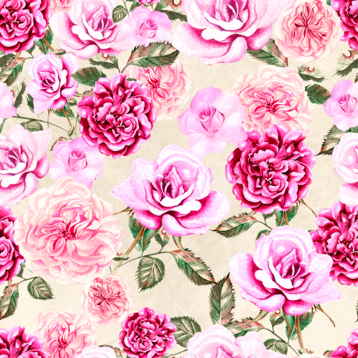 Seamless 3D PBR Texture Featuring Hand-Painted Pink and Red Rose Flowers with Green Leaves