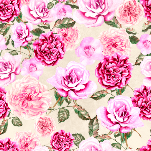 Featuring Hand-Painted Pink and Red Rose Flowers with Green Leaves seamless Flower  PBR texture