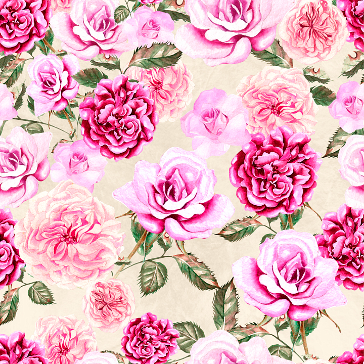 Featuring Hand-Painted Pink and Red Rose Flowers with Green Leaves seamless PBR texture preview