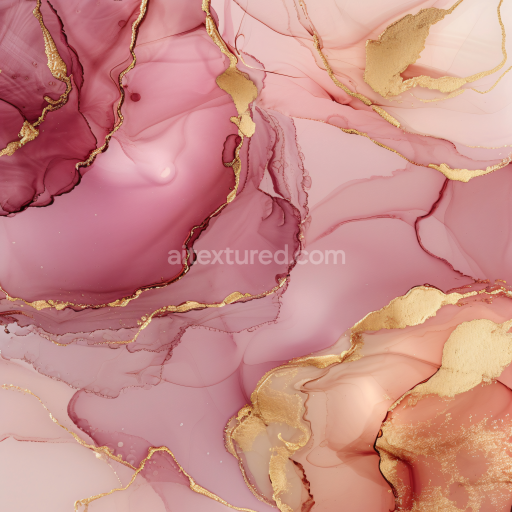 Seamless 3D Alcohol Ink PBR Texture Featuring Pink Hues and Luxurious Gold Veining