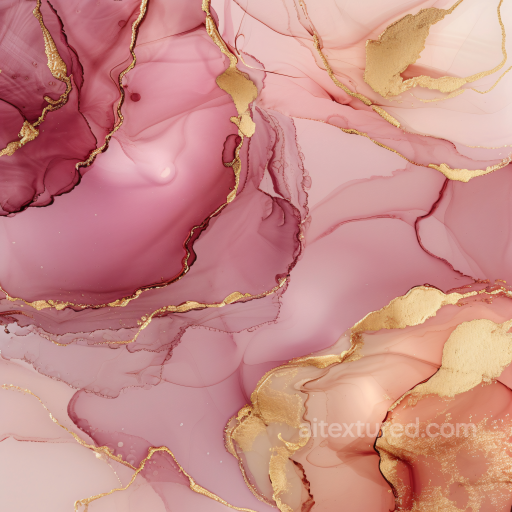Alcohol Ink PBR Texture Featuring Pink Hues and Luxurious Gold Veining seamless Alcohol ink PBR texture