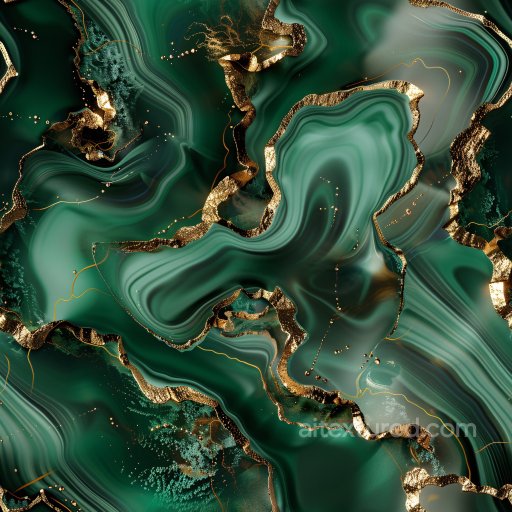 Seamless 3D PBR Glossy Texture Featuring Deep Green Agate Layers with Glossy Gold Veins texture preview