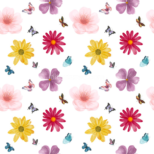 Pattern Bundle - Seamless 3D Pattern PBR Texture Featuring Watercolor Flowers and Butterflies texture preview