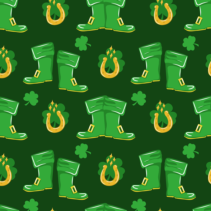 Featuring Green Leprechaun Boots and Lucky Horseshoes seamless PBR texture preview