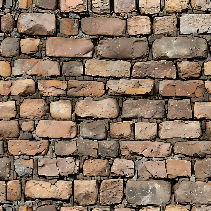 Weathered Stone Wall with Earthy Tones and Varied Brick Pattern seamless PBR texture preview