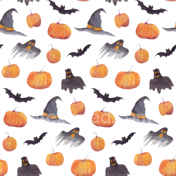 seamless Seamless 3D PBR Watercolor Halloween Texture with Pumpkins, Witches Hats, Ghosts and Bats texture 8k free download PBR