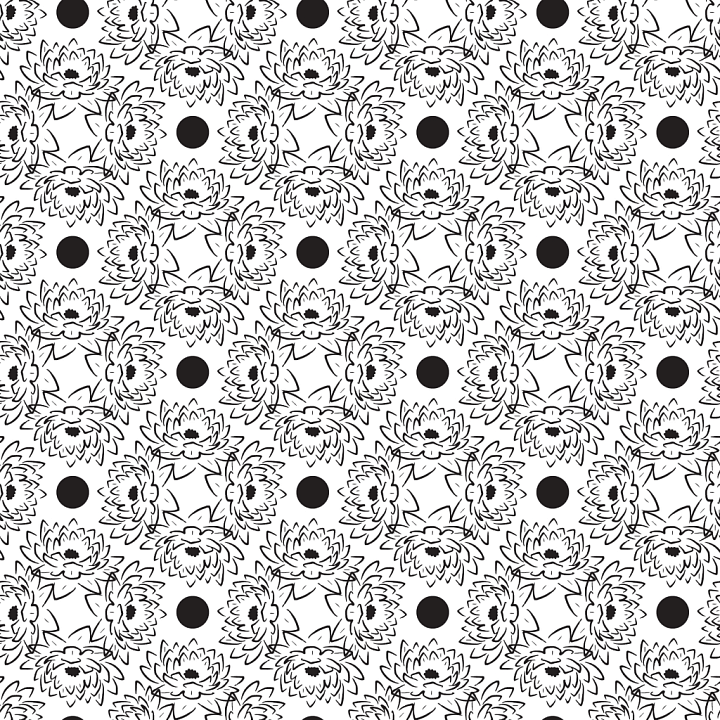 with Abstract Black and White Floral Motifs seamless PBR texture preview