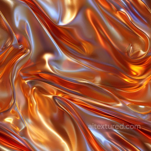 Seamless 3D PBR Texture of Glossy Orange Silk Fabric with Reflective Folds texture preview