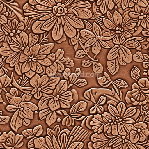 Seamless 3D PBR Embossed Floral Brown Leather Texture with Detailed Carving