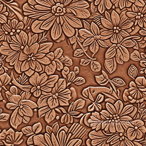 Embossed Floral Brown Leather Texture with Detailed Carving seamless Leather PBR texture