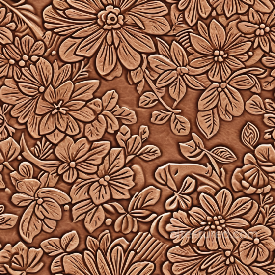 Embossed Floral Brown Leather Texture with Detailed Carving Leather texture preview
