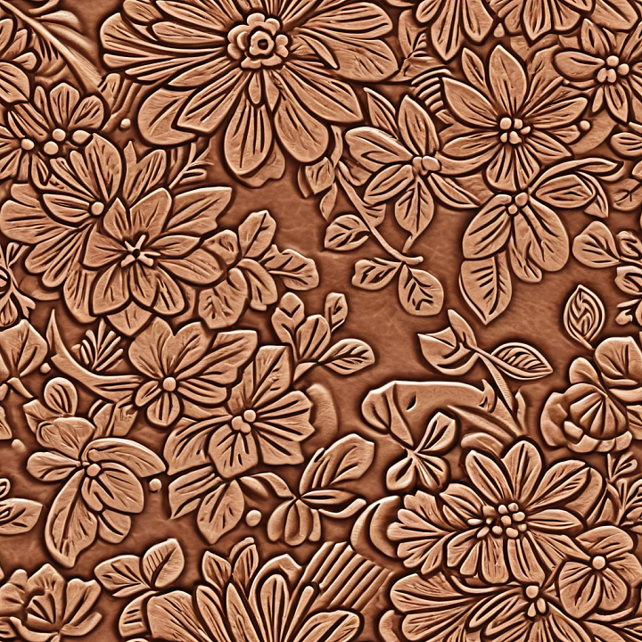 Embossed Floral Brown Leather with Detailed Carving seamless PBR texture preview