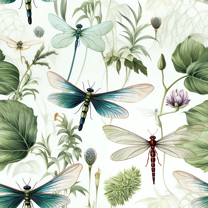 Featuring Detailed Dragonfly Wings and Botanical Design seamless PBR texture preview