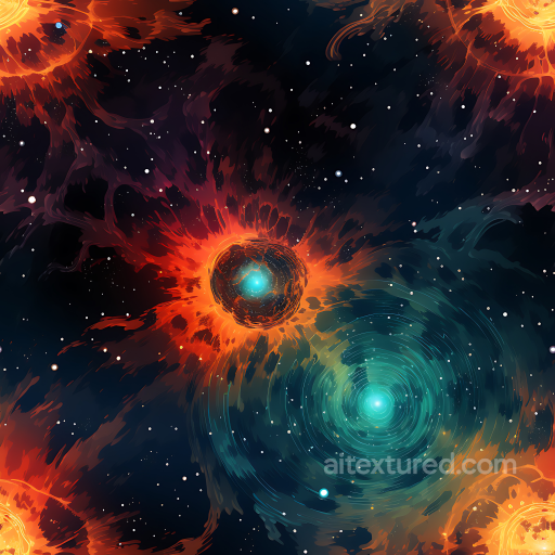 Space PBR Texture Featuring Fiery Nebula Explosions and Spiraling Cosmic Vortex seamless Star, space, planets PBR texture