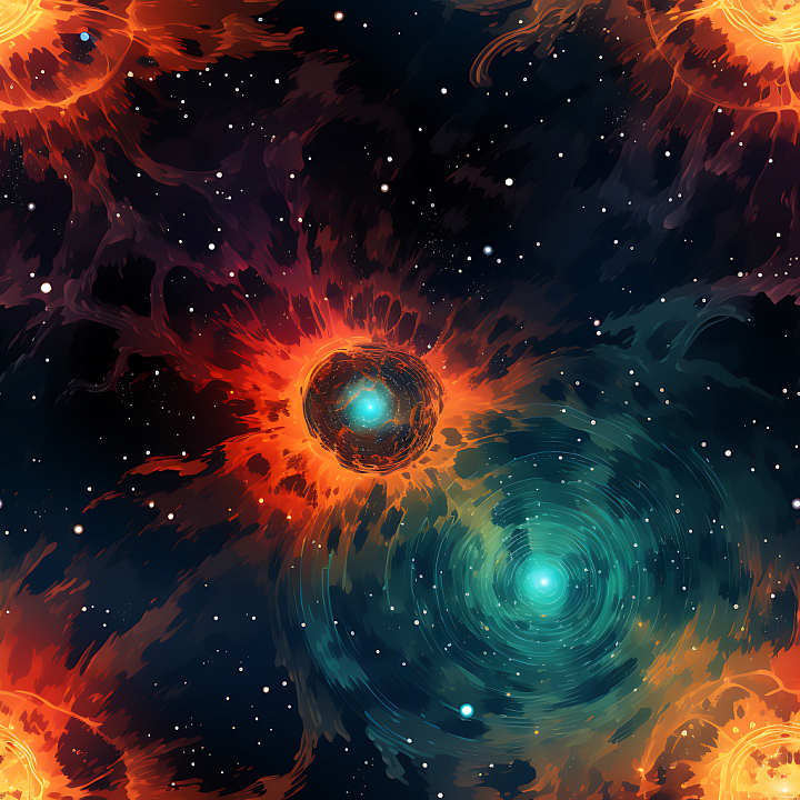 Space Featuring Fiery Nebula Explosions and Spiraling Cosmic Vortex seamless PBR texture preview
