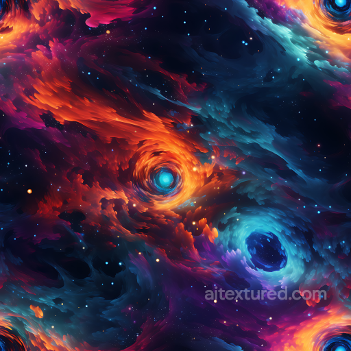 Space PBR Texture Featuring Vivid Cosmic Nebulae and Glowing Vortexes seamless Star, space, planets PBR texture