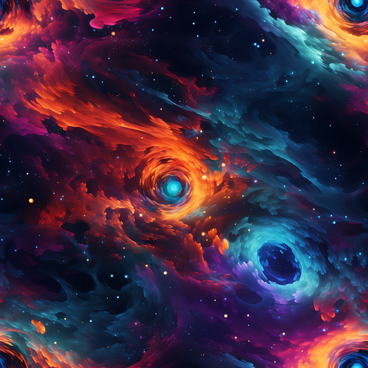 Space Featuring Vivid Cosmic Nebulae and Glowing Vortexes seamless PBR texture preview