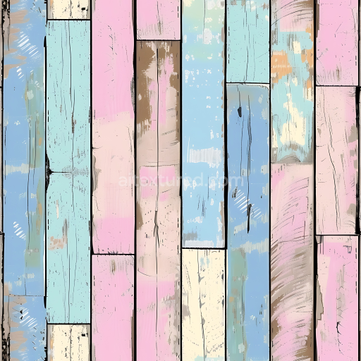 Seamless 3D PBR Texture of Pastel Painted Weathered Wood Planks with Distressed Finish