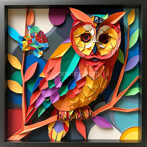 Seamless 3D PBR Texture Featuring Barred Owl Origami Pattern in Vivid Colors