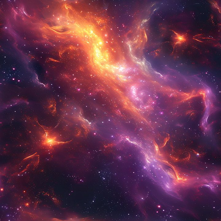 Space Featuring Fiery Nebula with Glowing Gas Clouds and Starfield seamless PBR texture preview