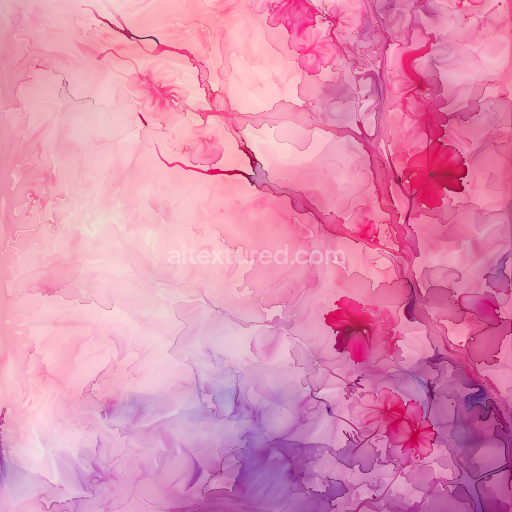 Seamless 3D Alcohol Ink PBR Texture Featuring Soft Pink and Purple Floral Swirls